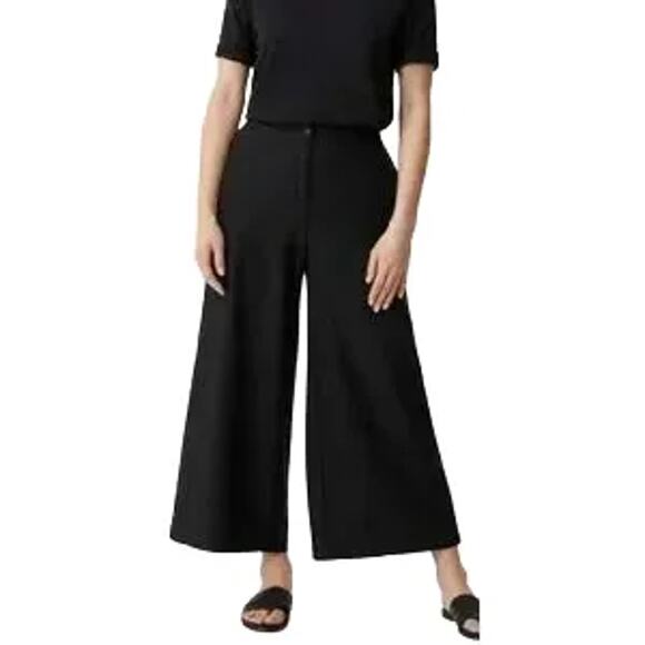 EILEEN FISHER Washable Stretch Crepe Wide Leg Ankle Pants in Black SZ 10 - Picture 1 of 9